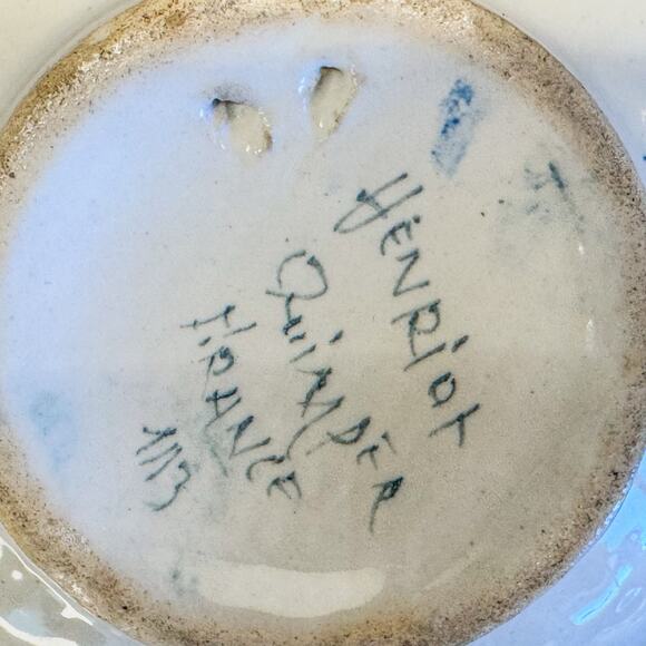 1930's French Faience Henriot Quimper Breton Man-Tureen w/ Lid and Handles-7.5"W - Picture 3 of 10